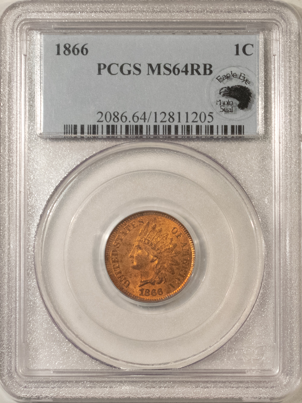 Indian 1866 INDIAN CENT – PCGS MS-64 RB, FRESH & ORIGINAL! EAGLE EYE PHOTO SEAL! Indian 1866 INDIAN CENT – PCGS MS-64 RB, FRESH & ORIGINAL! EAGLE EYE PHOTO SEAL!