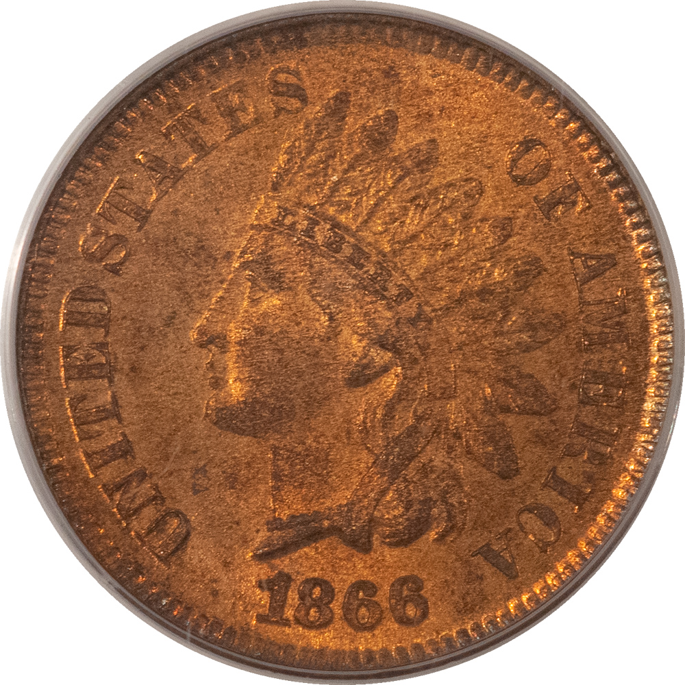 Indian 1866 INDIAN CENT – PCGS MS-64 RB, FRESH & ORIGINAL! EAGLE EYE PHOTO SEAL! Indian 1866 INDIAN CENT – PCGS MS-64 RB, FRESH & ORIGINAL! EAGLE EYE PHOTO SEAL!