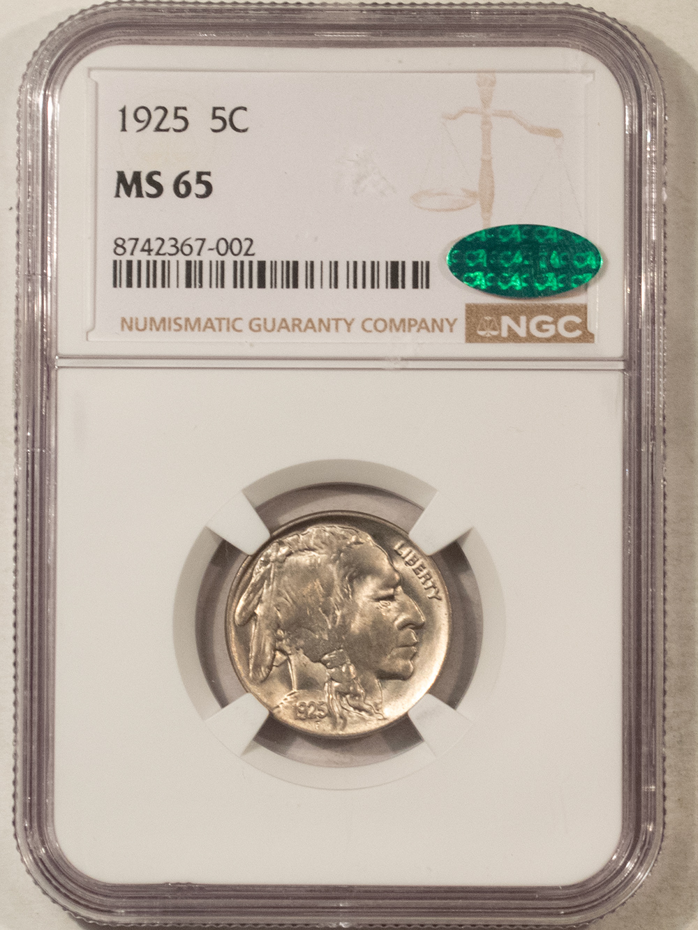 Buffalo Nickels 1925 BUFFALO NICKEL – NGC MS-65, 66 QUALITY! BLAZING LUSTER! CAC APPROVED! Buffalo Nickels 1925 BUFFALO NICKEL – NGC MS-65, 66 QUALITY! BLAZING LUSTER! CAC APPROVED!