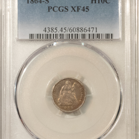 Half Dimes 1864-S SEATED LIBERTY HALF DIME – PCGS XF-45, RARE CIVIL WAR DATE!
