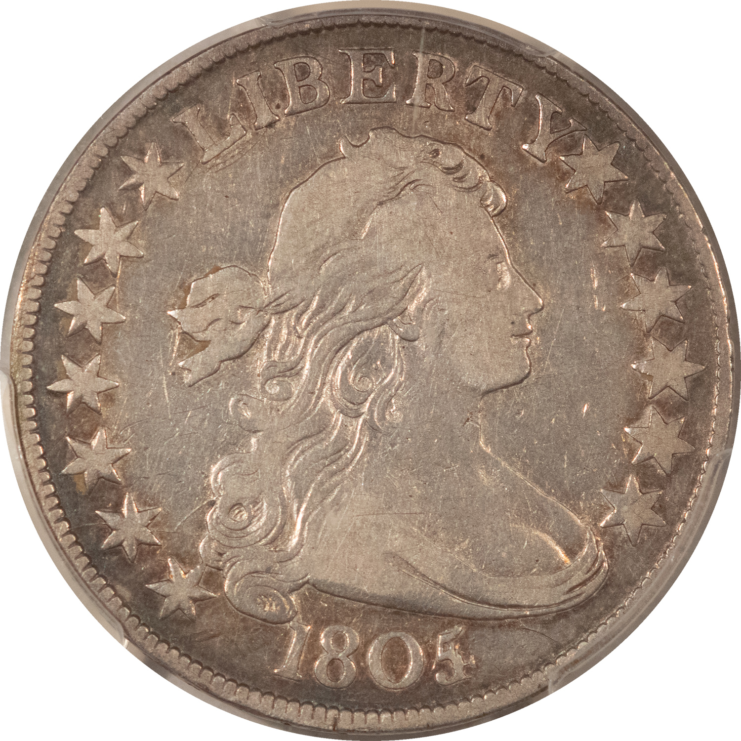 Early Halves 1805/4 DRAPED BUST HALF DOLLAR – PCGS F-15, TOUGH! BOLD OVERDATE! Early Halves 1805/4 DRAPED BUST HALF DOLLAR – PCGS F-15, TOUGH! BOLD OVERDATE!