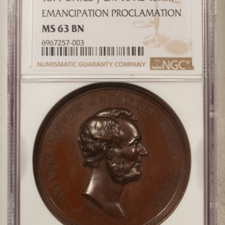 Exonumia 1871 J-CM-16 45MM A. LINCOLN EMANCIPATION PROCLAMATION BRONZE MEDAL NGC MS-63 BN