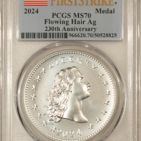 Modern Commems 2024 FLOWING HAIR 230TH ANNIVERSARY SILVER MEDAL – PCGS MS-70 FIRST STRIKE, FLAG
