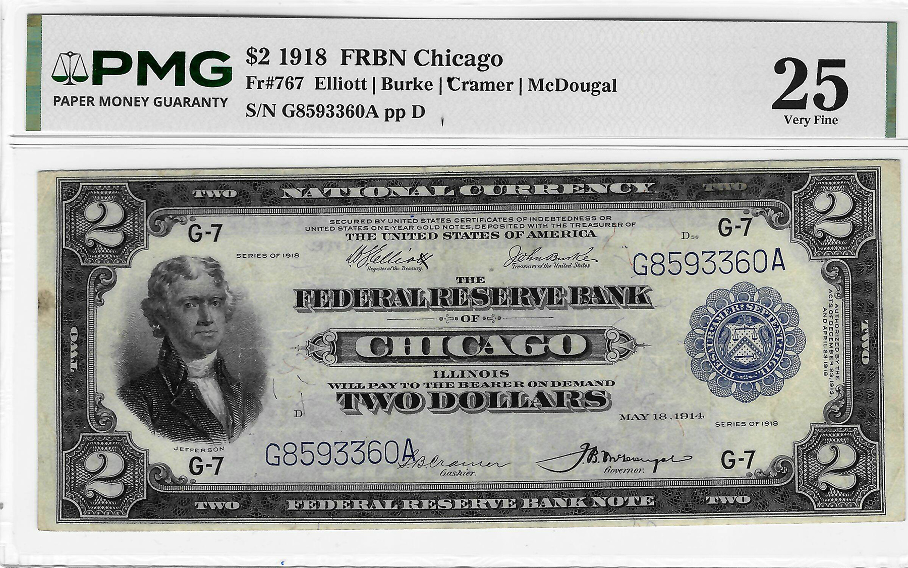 Large Federal Reserve Notes 1918 $2 FEDERAL RESERVE BANK NOTE BATTLESHIP FR767 ELLIOTT-BURKE PMG VF25 STAINS Large Federal Reserve Notes 1918 $2 FEDERAL RESERVE BANK NOTE BATTLESHIP FR767 ELLIOTT-BURKE PMG VF25 STAINS