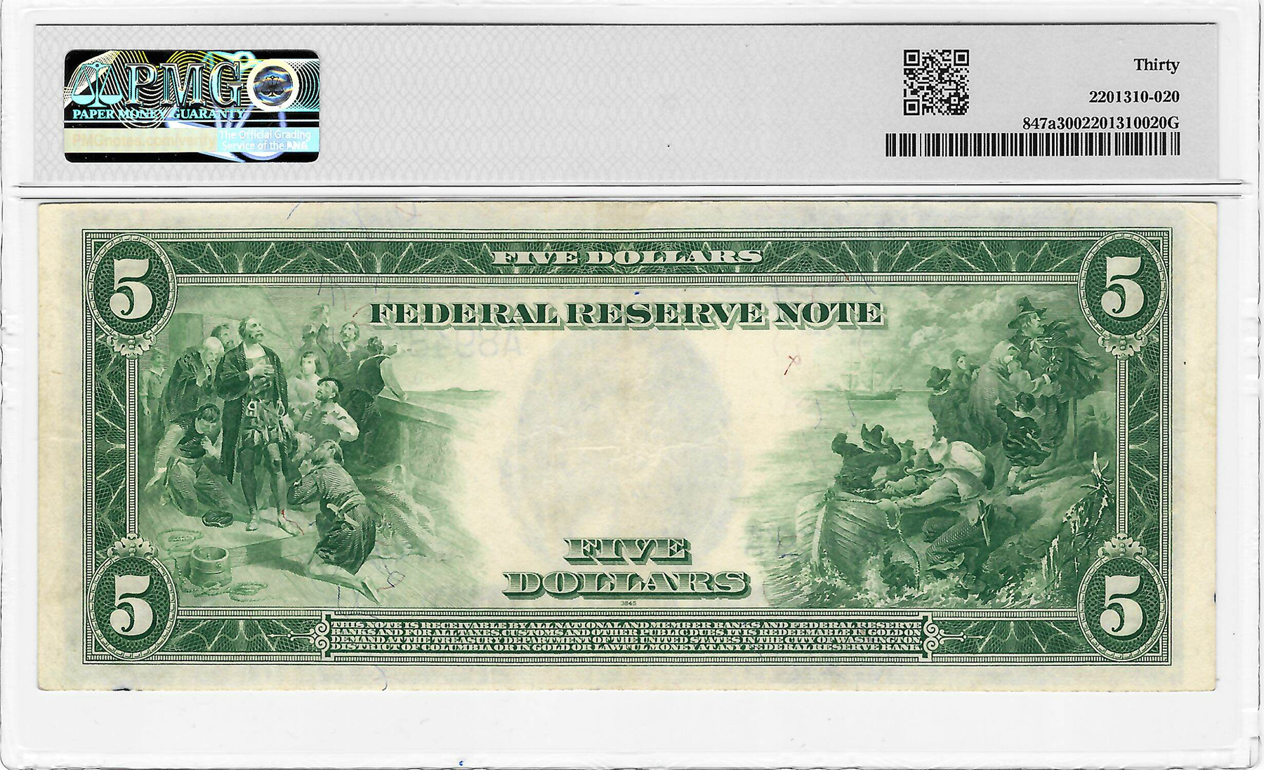 Large Federal Reserve Notes 1914 $5 FEDERAL RESERVE NOTE, BOSTON, FR#847a, WHITE-MELLON, PMG VF-30-LOOKS XF! Large Federal Reserve Notes 1914 $5 FEDERAL RESERVE NOTE, BOSTON, FR#847a, WHITE-MELLON, PMG VF-30-LOOKS XF!