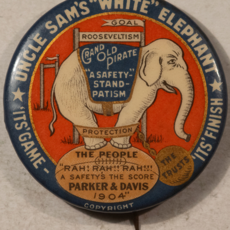 New Store Items 1904 ALTON PARKER, 1 1/2″ CLASSIC “WHITE ELEPHANT” BUTTON, NR-MINT W/BACK PAPER!