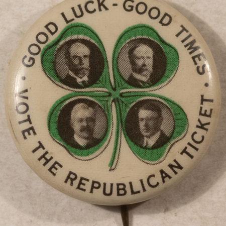 New Store Items 1916 CHARLES HUGHES COAT-TAIL CLOVERLEAF QUADGATE 1″ CELLO CAMPAIGN BUTTON-MINT!
