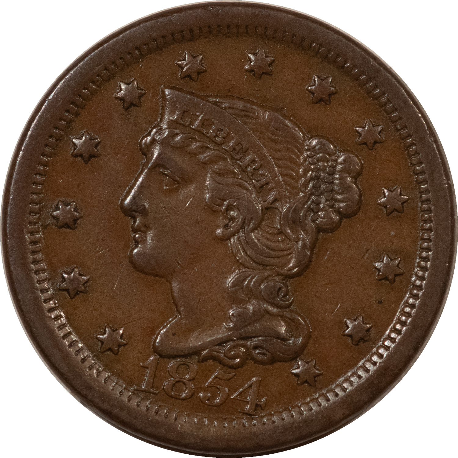 Braided Hair Large Cents 1854 BRAIDED HAIR LARGE CENT – NICE HIGH GRADE CIRCULATED EXAMPLE! Braided Hair Large Cents 1854 BRAIDED HAIR LARGE CENT – NICE HIGH GRADE CIRCULATED EXAMPLE!