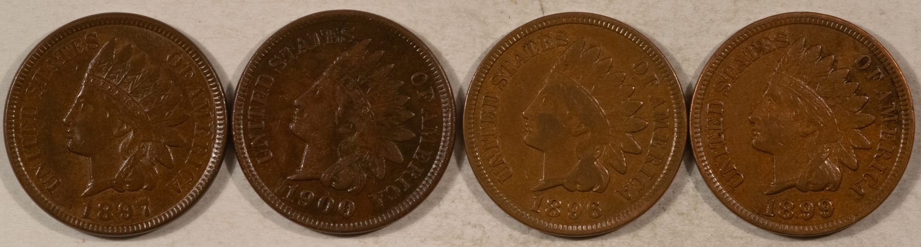 Indian 1896 1897 1899 1900 INDIAN CENT LOT OF 4 – HIGH GRADE CIRCULATED EXAMPLES! Indian 1896 1897 1899 1900 INDIAN CENT LOT OF 4 – HIGH GRADE CIRCULATED EXAMPLES!