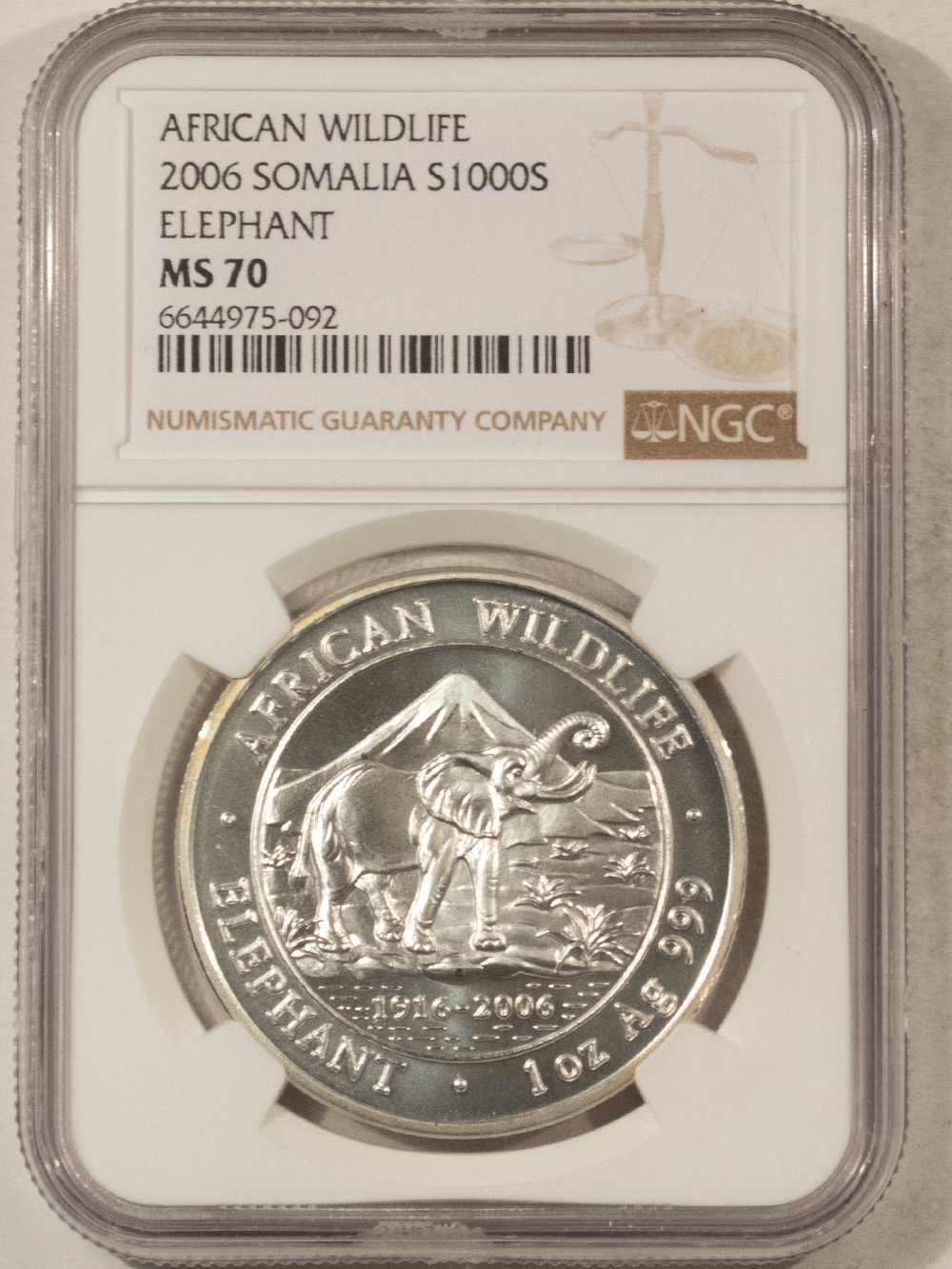 Bullion 2006 SOMALIA 1000 SHILLINGS 1 OZ 999 SILVER AFRICAN ELEPHANT – NGC MS-70, RARE! Bullion 2006 SOMALIA 1000 SHILLINGS 1 OZ 999 SILVER AFRICAN ELEPHANT – NGC MS-70, RARE!