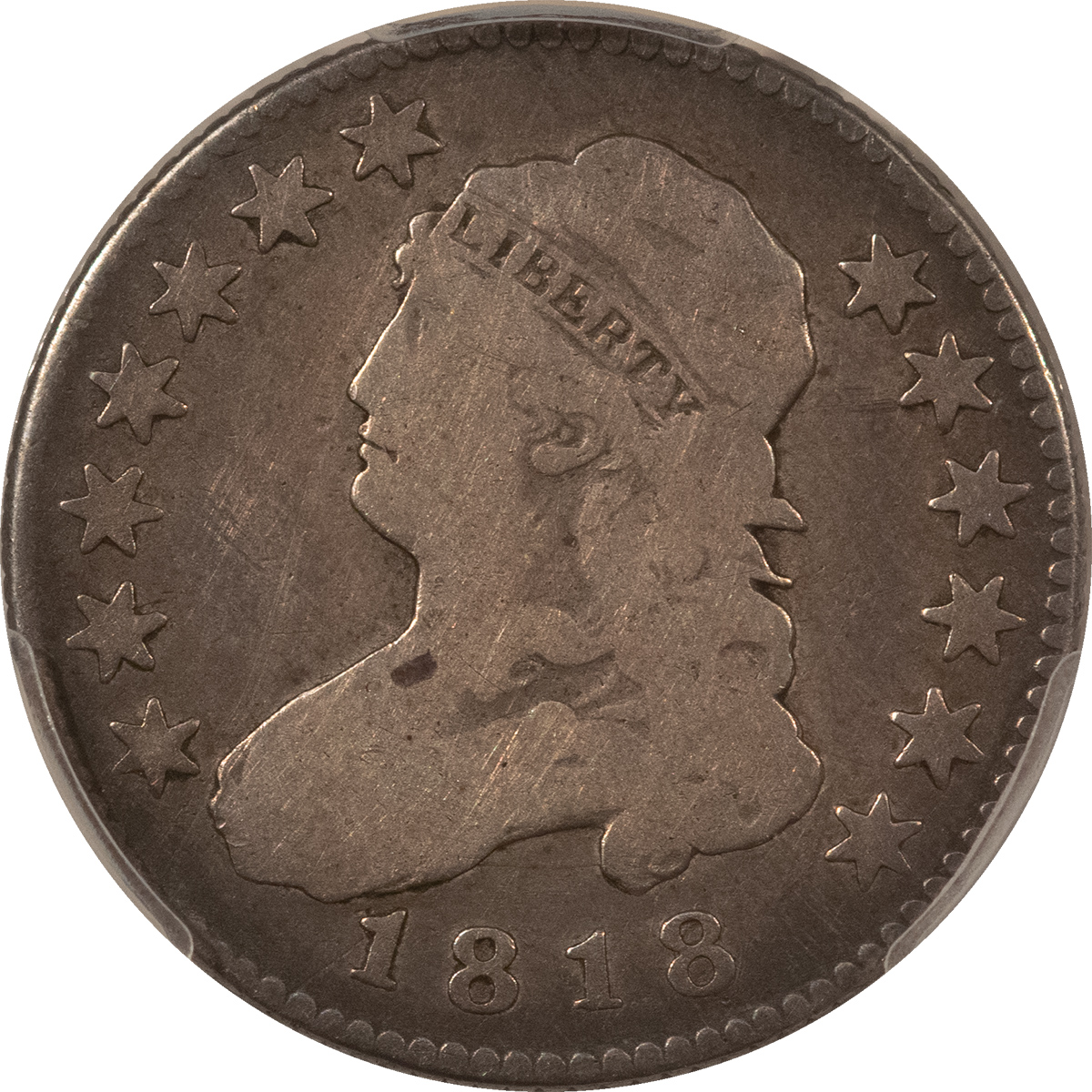 Capped Bust Quarters 1818/5 CAPPED BUST QUARTER – PCGS GENUINE, CLEANED-G DETAIL, OLD LITE OBV WIPE! Capped Bust Quarters 1818/5 CAPPED BUST QUARTER – PCGS GENUINE, CLEANED-G DETAIL, OLD LITE OBV WIPE!
