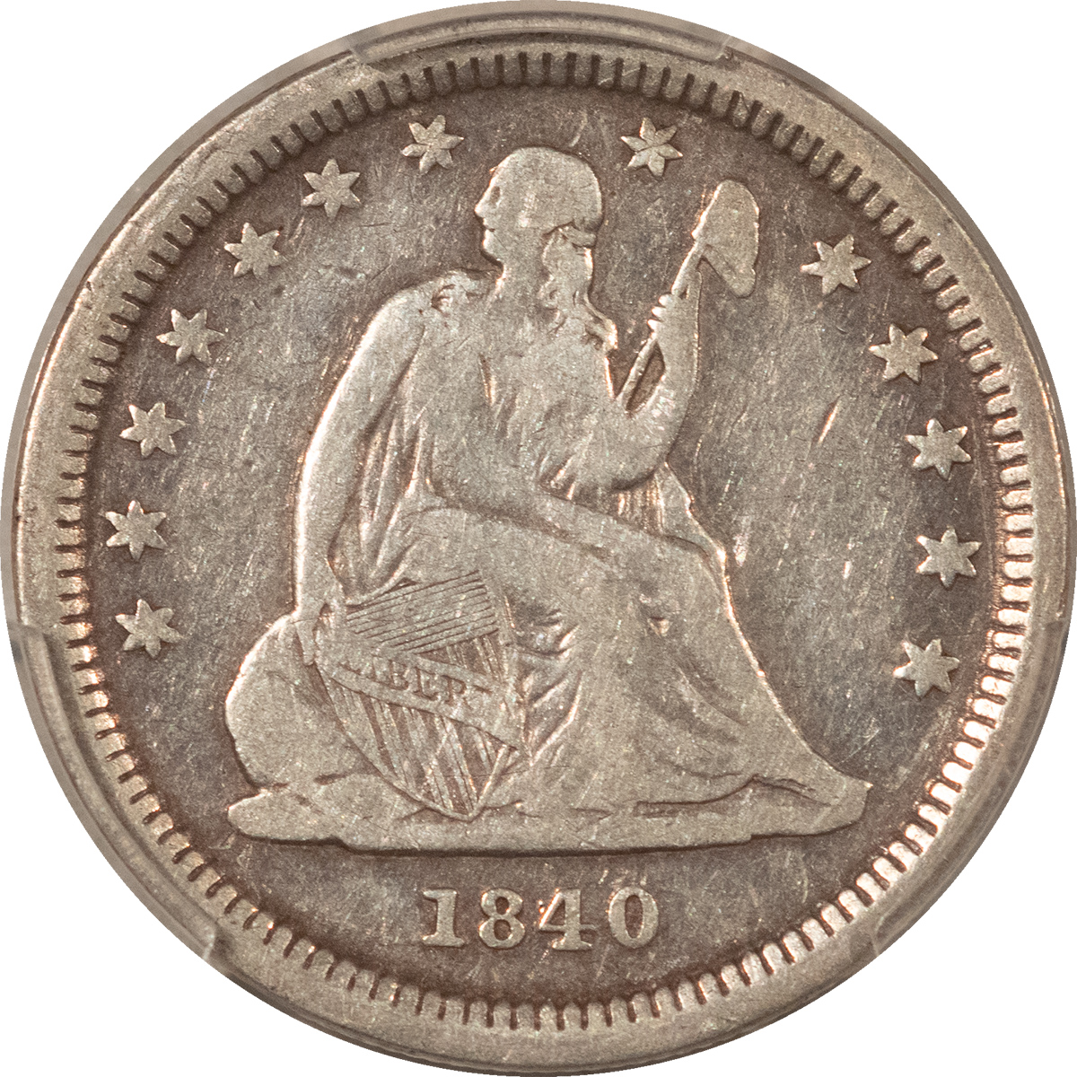 Liberty Seated Quarters 1840-O SEATED LIBERTY QUARTER, DRAPERY – PCGS VG-08 Liberty Seated Quarters 1840-O SEATED LIBERTY QUARTER, DRAPERY – PCGS VG-08