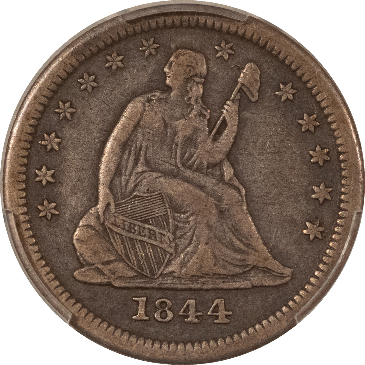 Liberty Seated Quarters 1844-O SEATED LIBERTY QUARTER – PCGS VF-30 Liberty Seated Quarters 1844-O SEATED LIBERTY QUARTER – PCGS VF-30