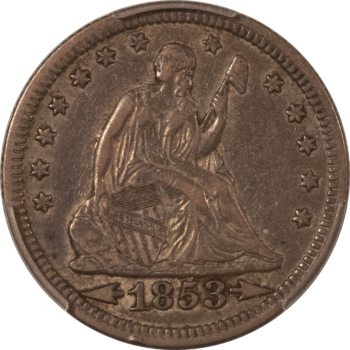 Liberty Seated Quarters 1853 SEATED LIBERTY QUARTER, ARROWS AND RAYS – PCGS XF-45 Liberty Seated Quarters 1853 SEATED LIBERTY QUARTER, ARROWS AND RAYS – PCGS XF-45