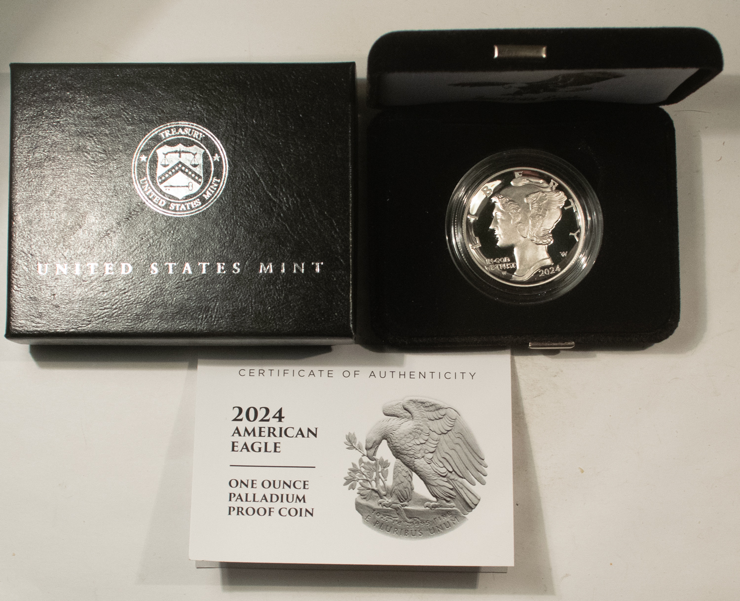 American Platinum Eagles 2024-W $25 1 OZ .9995 PROOF PALLADIUM EAGLE, MERCURY HEAD – GEM PROOF W/ BOX/COA American Platinum Eagles 2024-W $25 1 OZ .9995 PROOF PALLADIUM EAGLE, MERCURY HEAD – GEM PROOF W/ BOX/COA