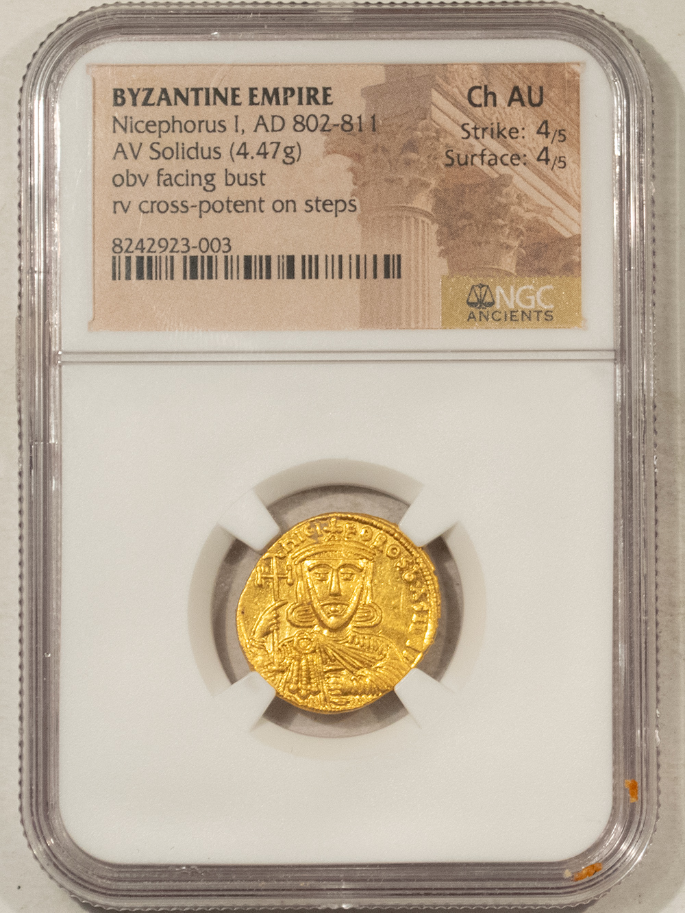 Ancient Coins BYZANTINE EMPIRE NICEPHORUS I, AD 802-811 GOLD SOLIDUS, 4.47g NGC 4/5, 4/5 CH AU Ancient Coins BYZANTINE EMPIRE NICEPHORUS I, AD 802-811 GOLD SOLIDUS, 4.47g NGC 4/5, 4/5 CH AU