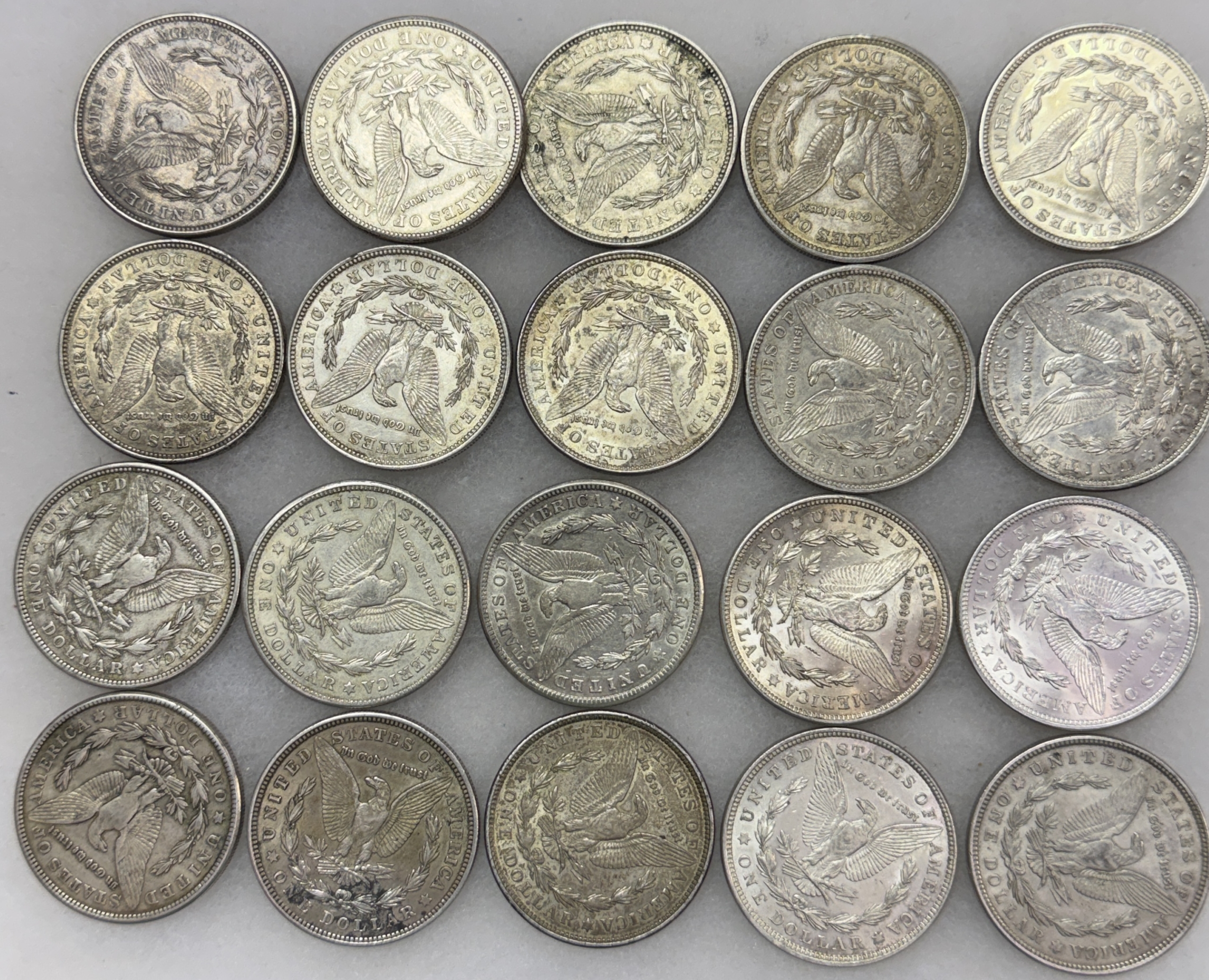 Dollars 1921 MORGAN DOLLAR MIXED 20 COIN ROLL VF-AU+ MOSTLY HIGHER GRADE 15.4+ OZ SILVER Dollars 1921 MORGAN DOLLAR MIXED 20 COIN ROLL VF-AU+ MOSTLY HIGHER GRADE 15.4+ OZ SILVER