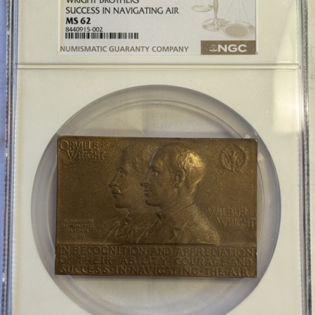 Exonumia 1909 WRIGHT BROTHERS BRONZE CONGRESSIONAL MEDAL SUCCESS NAVIGATING AIR NGC MS62 Exonumia 1909 WRIGHT BROTHERS BRONZE CONGRESSIONAL MEDAL SUCCESS NAVIGATING AIR NGC MS62