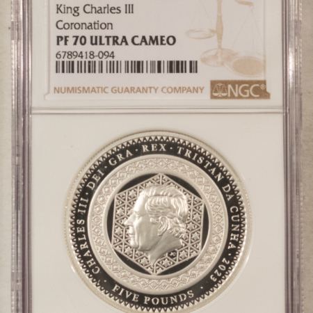 Bullion 2023 2 OZ PROOF TRISTAN DA CUNHA 5 LBS, KING CHARLES III CORONATION, PF-70 UCAM!