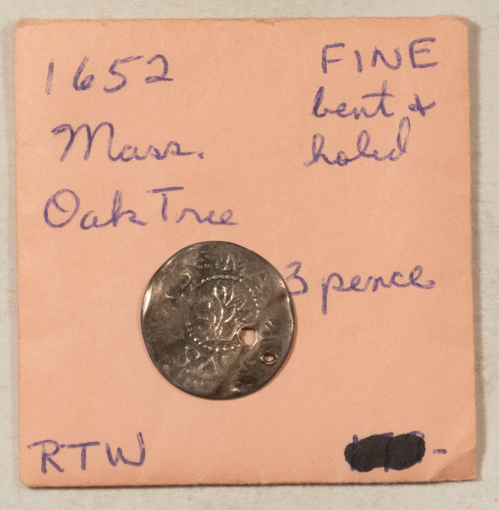 Colonials 1652 MASSACHUSETTS OAK TREE 3 THREE PENCE NO IN – LOW GRADE/HOLED BUT RARE! Colonials 1652 MASSACHUSETTS OAK TREE 3 THREE PENCE NO IN – LOW GRADE/HOLED BUT RARE!