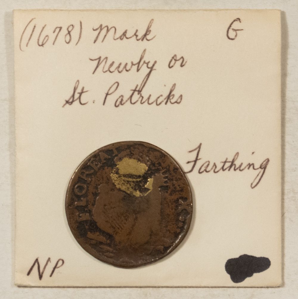 Colonials 1652-1674 NEW JERSEY ST. PATRICKS FARTHING W/ GOLD SPLASHER – DECENT CIRCULATED! Colonials 1652-1674 NEW JERSEY ST. PATRICKS FARTHING W/ GOLD SPLASHER – DECENT CIRCULATED!