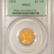 $2.50 1910 $2.50 INDIAN GOLD, PCGS MS-63, OGH & PQ!