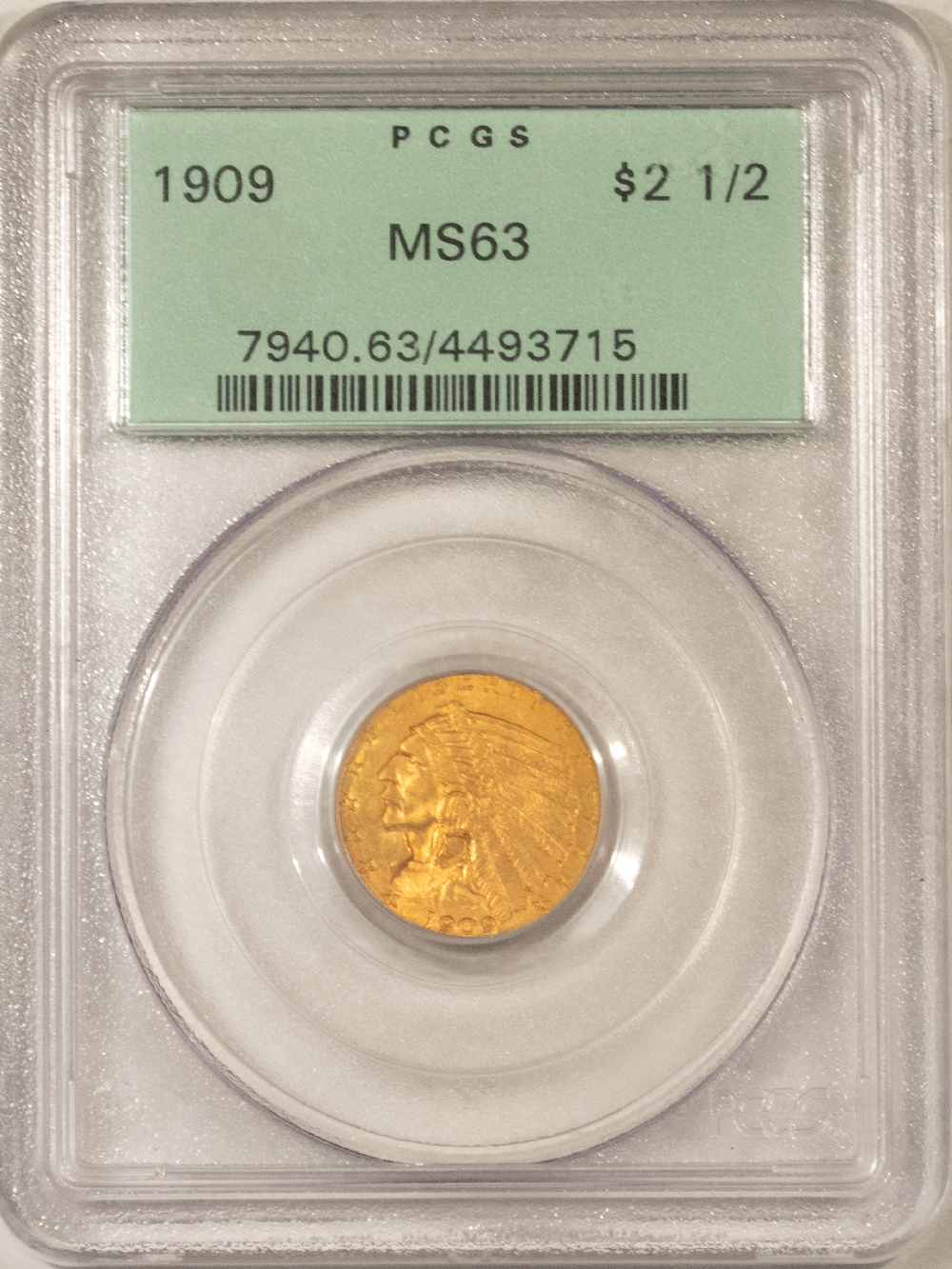 $2.50 1909 $2.50 INDIAN GOLD, PCGS MS-63, OGH! $2.50 1909 $2.50 INDIAN GOLD, PCGS MS-63, OGH!
