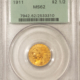 $2.50 1911-D $2.50 INDIAN GOLD, PCGS AU-55 OGH, KEY-DATE, STRONG D!