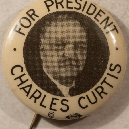 New Store Items 1928 CHARLES CURTIS 1 1/4″ CELLO CAMPAIGN BUTTON NATL EQUIPMENT, BK PAPER, MINT!