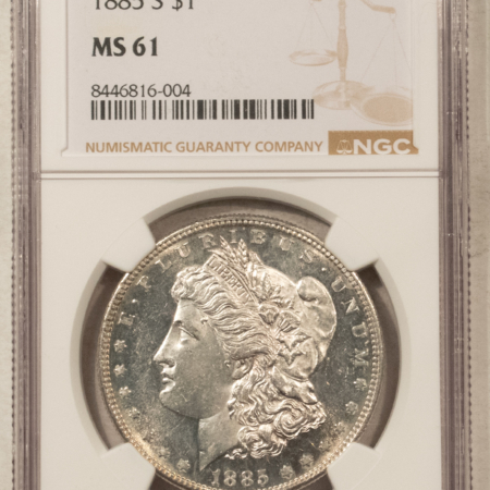 Dollars 1885-S $1 MORGAN DOLLAR – NGC MS-61, LOOKS FULLY PROOFLIKE!