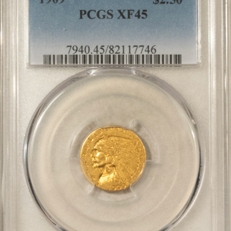 $2.50 1909 $2.50 INDIAN GOLD QUARTER EAGLE – PCGS XF-45