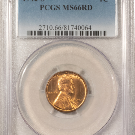 Lincoln Cents (Wheat) 1942-S LINCOLN CENT – PCGS MS-66 RD, GEM!