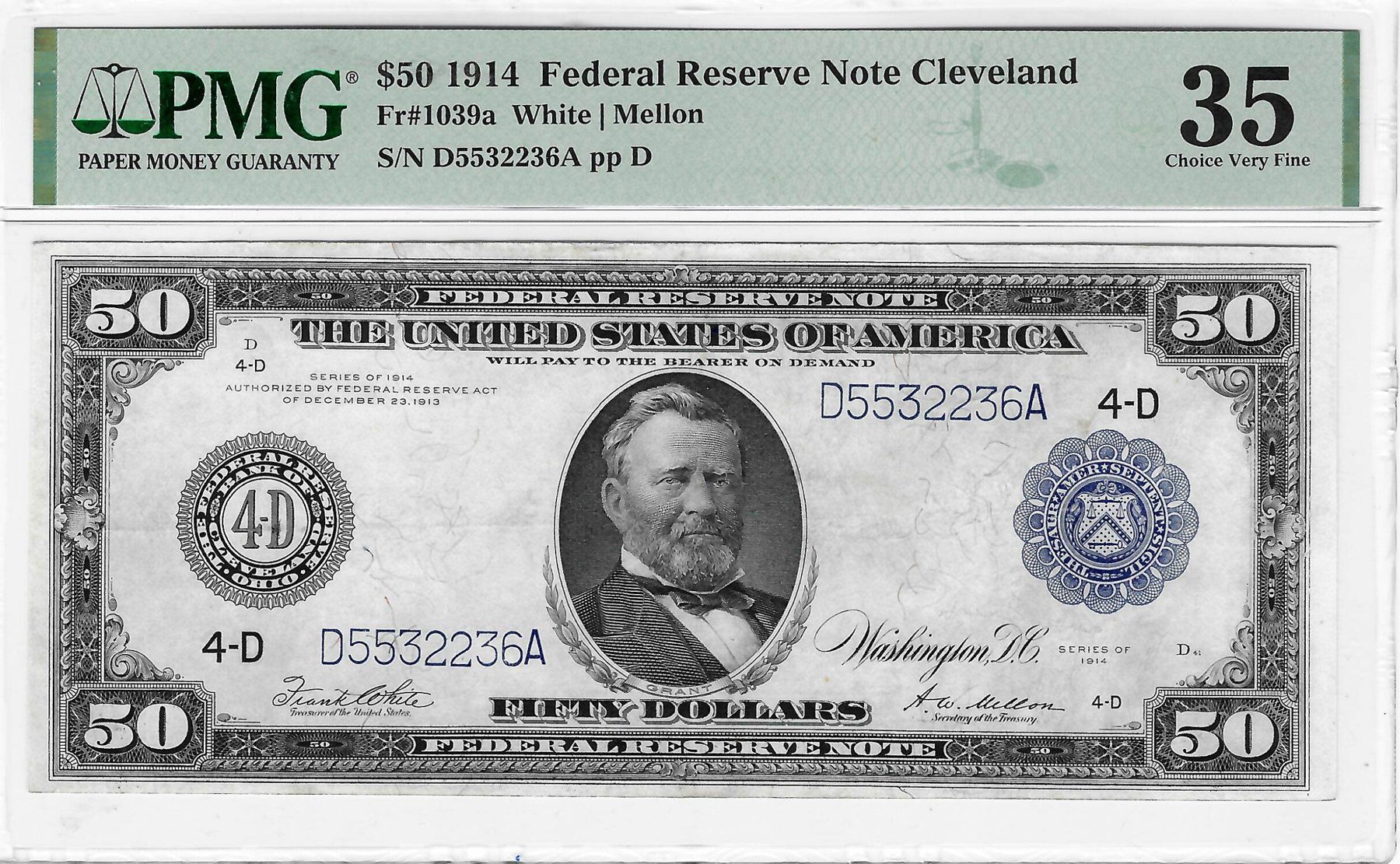 Large Federal Reserve Notes 1914 $50 FRN CLEVELAND FR#1039A WHITE/MELLON – PMG CH VF-35 BRIGHT LOOKS BETTER! Large Federal Reserve Notes 1914 $50 FRN CLEVELAND FR#1039A WHITE/MELLON – PMG CH VF-35 BRIGHT LOOKS BETTER!
