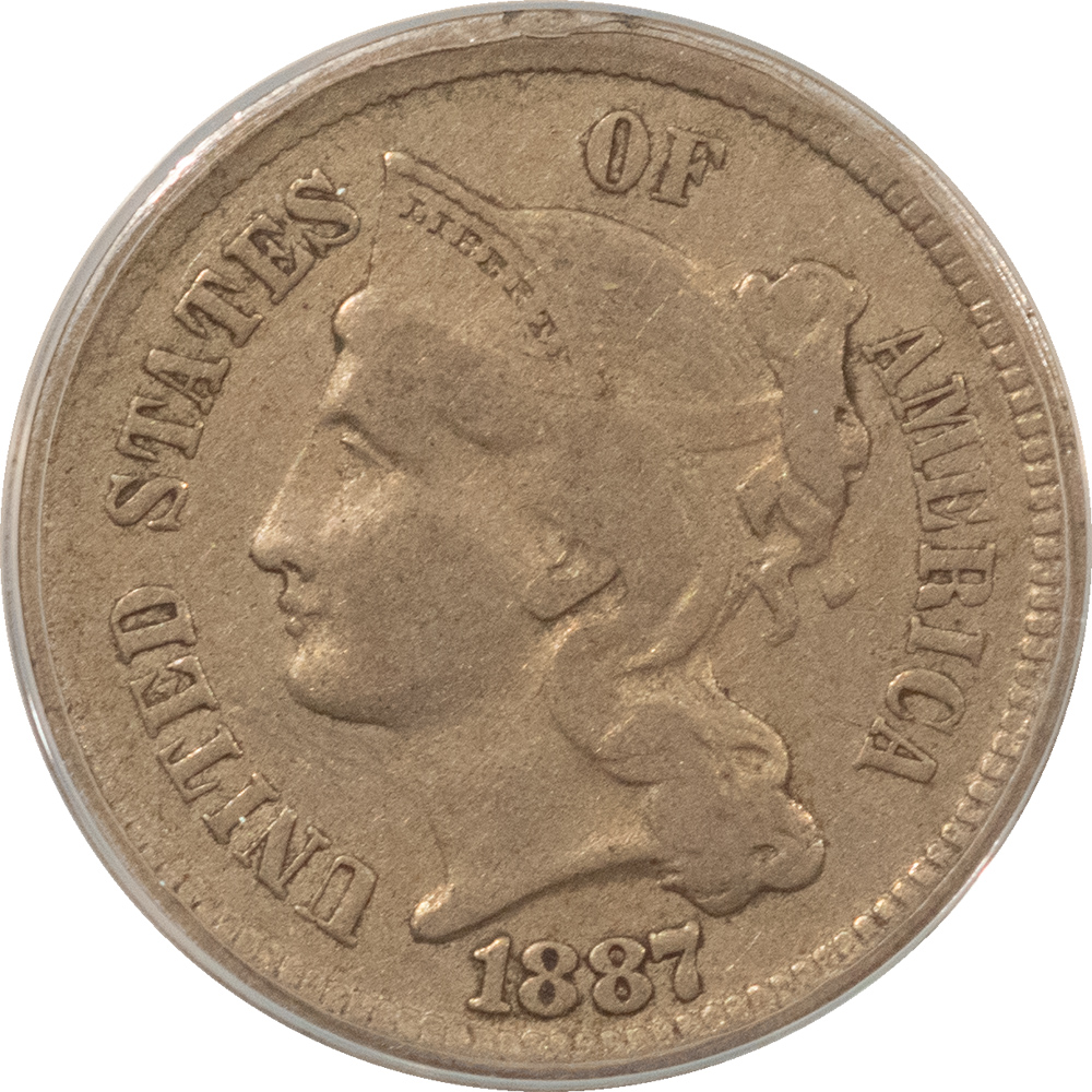 New Certified Coins 1887 THREE CENT NICKEL – ANACS VF-35, RARE BUSINESS STRIKE! New Certified Coins 1887 THREE CENT NICKEL – ANACS VF-35, RARE BUSINESS STRIKE!