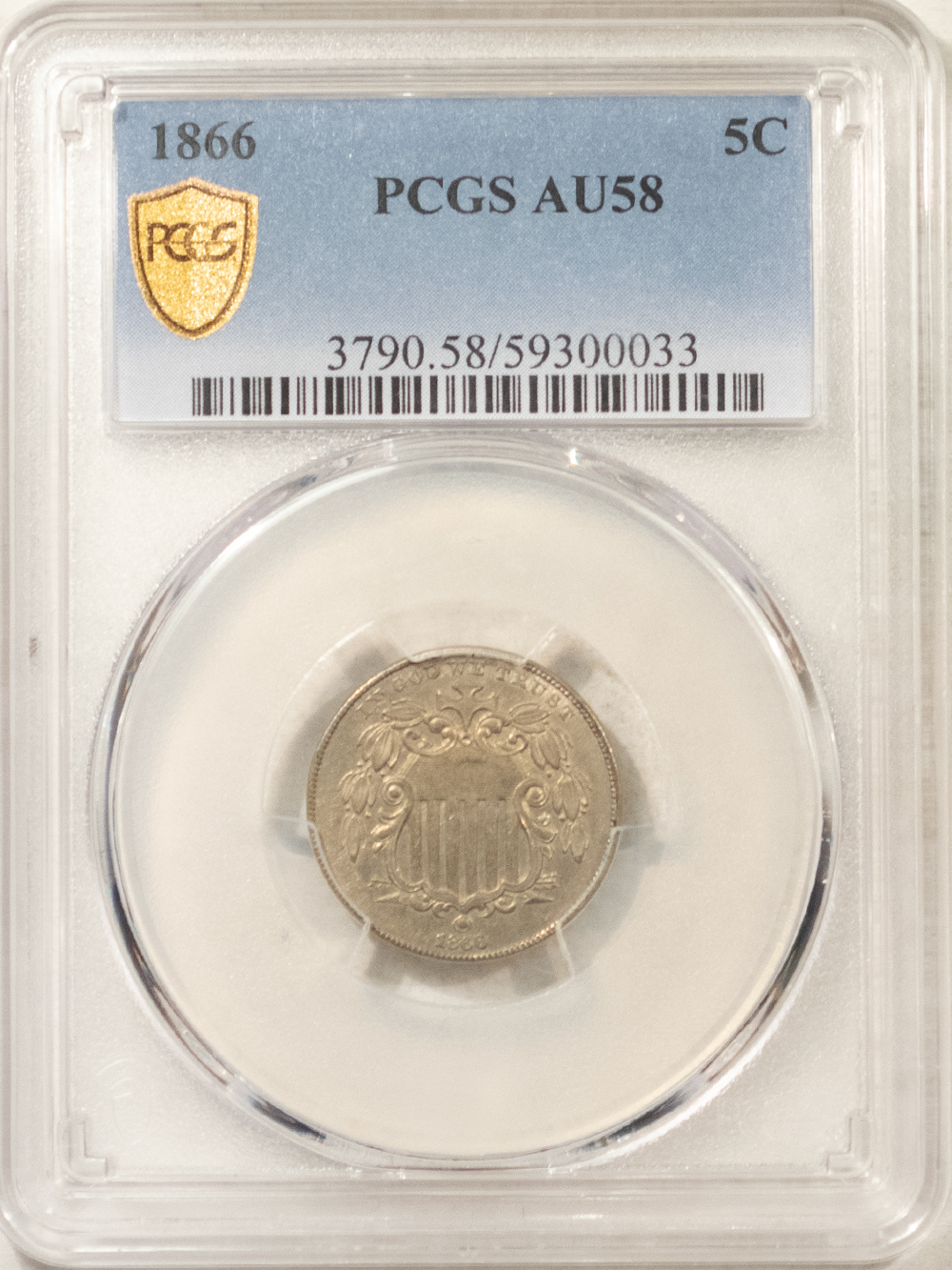New Certified Coins 1866 RAYS SHIELD NICKEL – PCGS AU-58, FLASHY! FIRST YEAR TYPE! New Certified Coins 1866 RAYS SHIELD NICKEL – PCGS AU-58, FLASHY! FIRST YEAR TYPE!