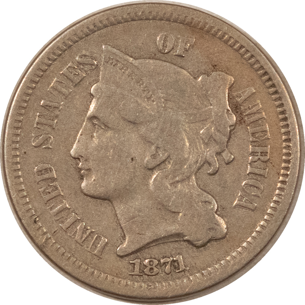New Store Items 1871 THREE CENT NICKEL – HIGH GRADE CIRCULATED EXAMPLE! SCARCER DATE! New Store Items 1871 THREE CENT NICKEL – HIGH GRADE CIRCULATED EXAMPLE! SCARCER DATE!