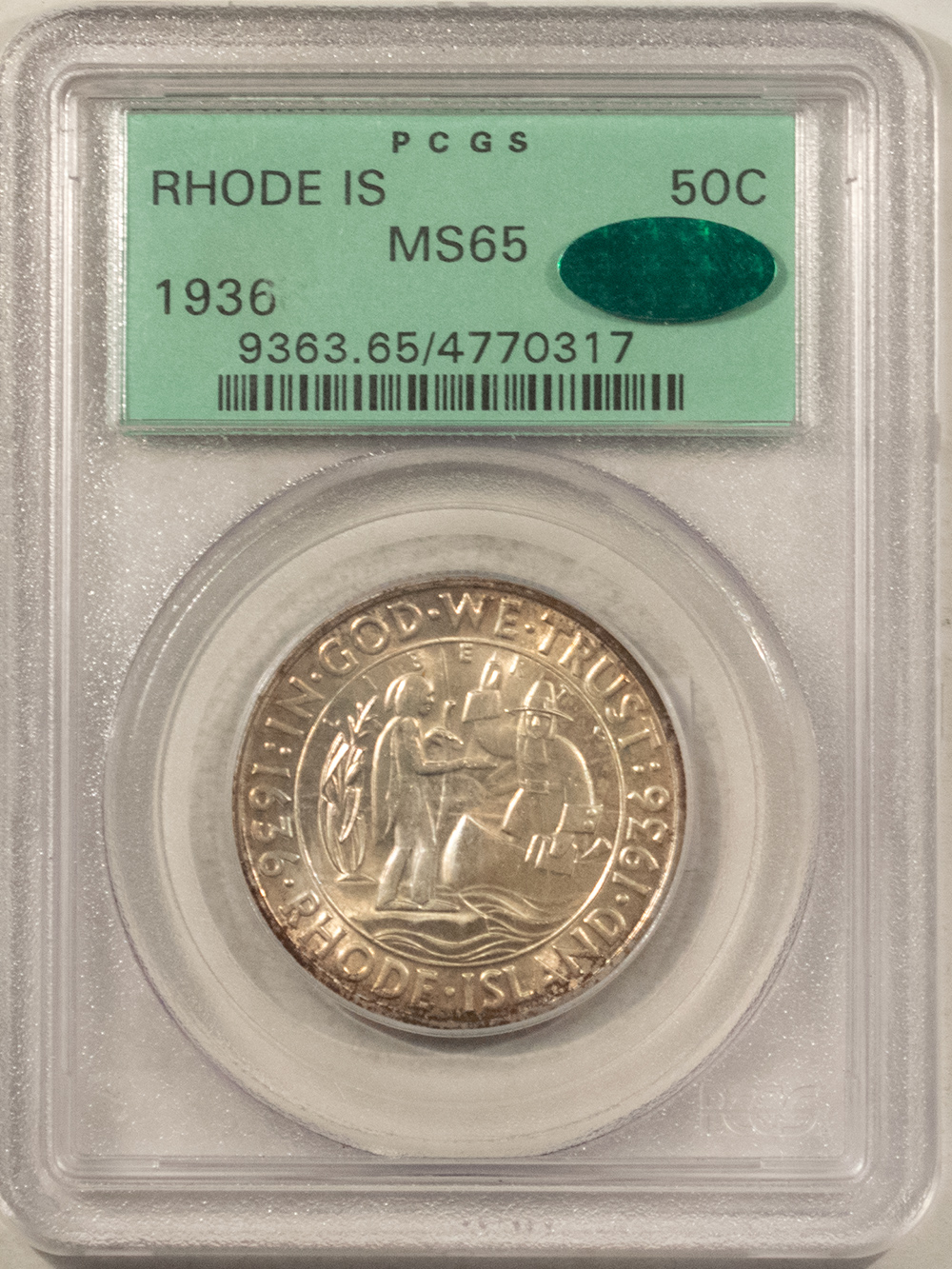 CAC Approved Coins 1936 RHODE ISLAND COMMEMORATIVE HALF DOLLAR – PCGS MS-65 OGH, CAC APPROVED, PQ! CAC Approved Coins 1936 RHODE ISLAND COMMEMORATIVE HALF DOLLAR – PCGS MS-65 OGH, CAC APPROVED, PQ!