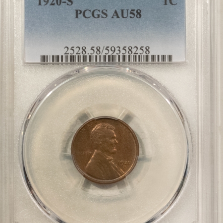 Lincoln Cents (Wheat) 1920-S LINCOLN CENT – PCGS AU-58 PQ W/ ORIGNAL LUSTER NEARLY CHOICE UNCIRCULATED