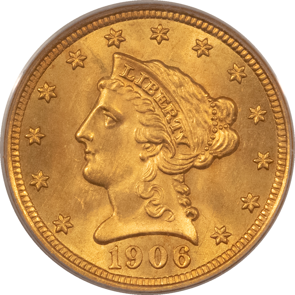 $2.50 1906 $2.50 LIBERTY GOLD QUARTER EAGLE – PCGS MS-65, MARK-FREE GEM! $2.50 1906 $2.50 LIBERTY GOLD QUARTER EAGLE – PCGS MS-65, MARK-FREE GEM!