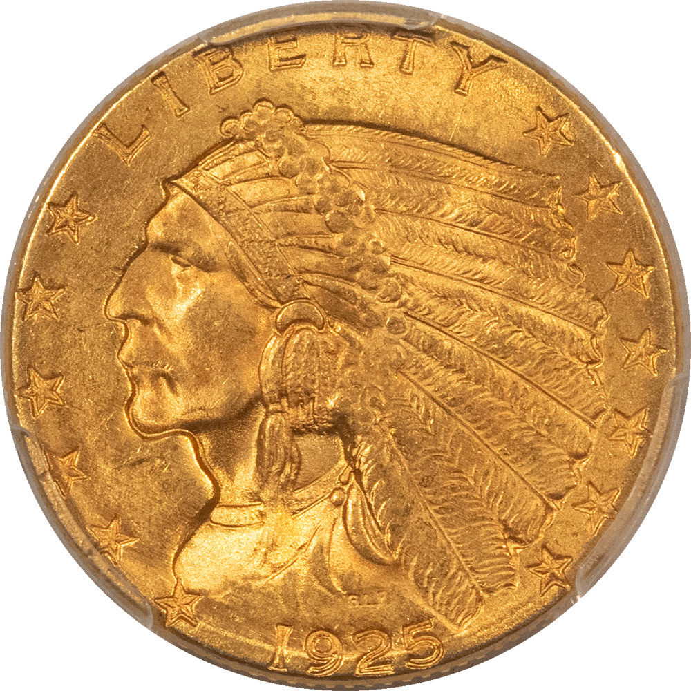 $2.50 1925-D $2.50 INDIAN GOLD QUARTER EAGLE – PCGS MS-65, LUSTROUS GEM! $2.50 1925-D $2.50 INDIAN GOLD QUARTER EAGLE – PCGS MS-65, LUSTROUS GEM!