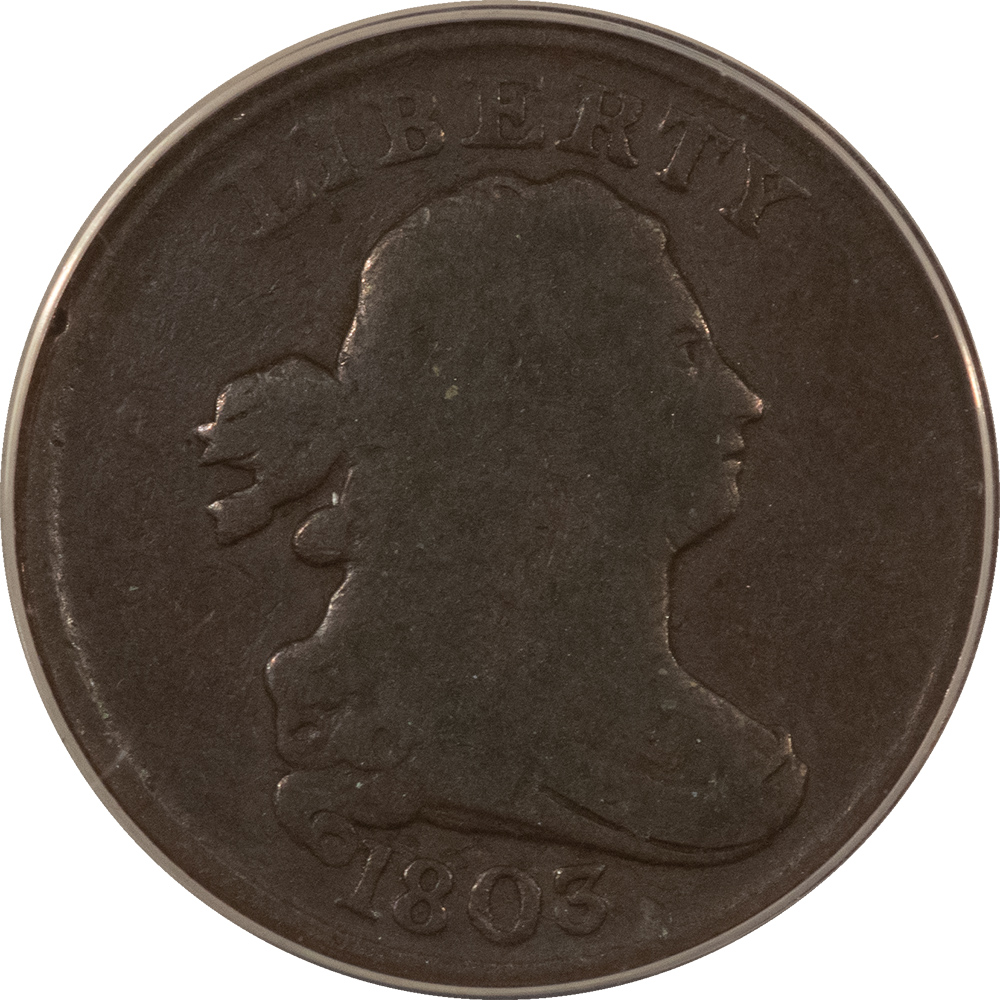 Draped Bust Half Cents 1803 DRAPED BUST HALF CENT – ANACS VG-8, WHOLESOME & NICE! Draped Bust Half Cents 1803 DRAPED BUST HALF CENT – ANACS VG-8, WHOLESOME & NICE!