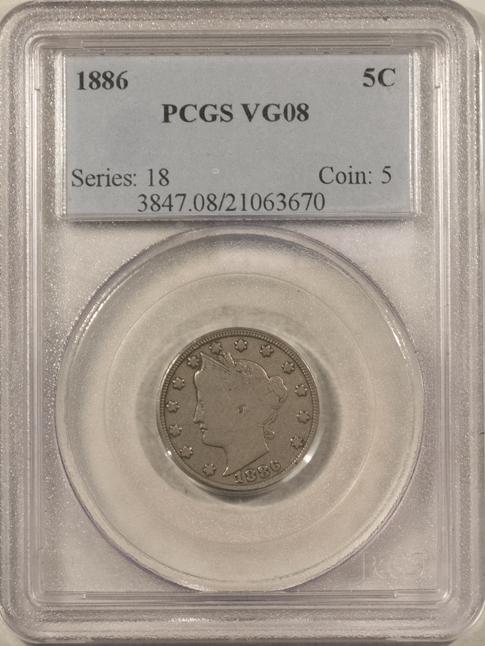 Liberty Nickels 1886 LIBERTY NICKEL – PCGS VG-08, KEY-DATE, FULL “LIBERTY”! Liberty Nickels 1886 LIBERTY NICKEL – PCGS VG-08, KEY-DATE, FULL “LIBERTY”!