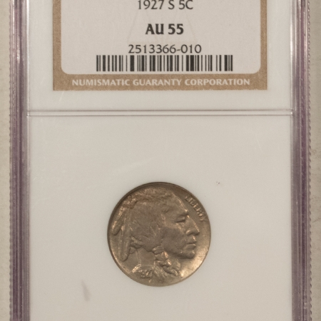 Buffalo Nickels 1927-S BUFFALO NICKEL – NGC AU-55, FRESH, LUSTROUS & SCARCE!