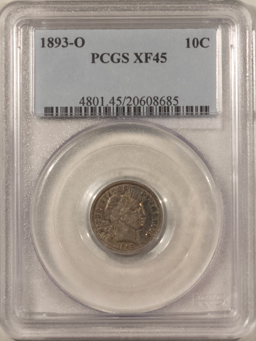 Barber Dimes 1893-O BARBER DIME – PCGS XF-45 NICE ORIGINAL, TOUGH! Barber Dimes 1893-O BARBER DIME – PCGS XF-45 NICE ORIGINAL, TOUGH!