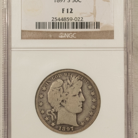 Barber Halves 1897-S BARBER HALF DOLLAR – NGC F-12, VERY TOUGH COIN!