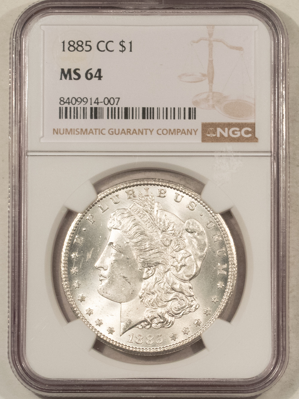 Dollars 1885-CC $1 MORGAN DOLLAR – NGC MS-64, BLAST WHITE CARSON CITY! Dollars 1885-CC $1 MORGAN DOLLAR – NGC MS-64, BLAST WHITE CARSON CITY!