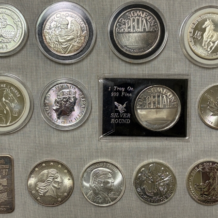 Bullion 13 PIECE LOT OF 1 OZ .999 SILVER ROUNDS, BARS & GOVERNMENT MINT ITEMS – BU!