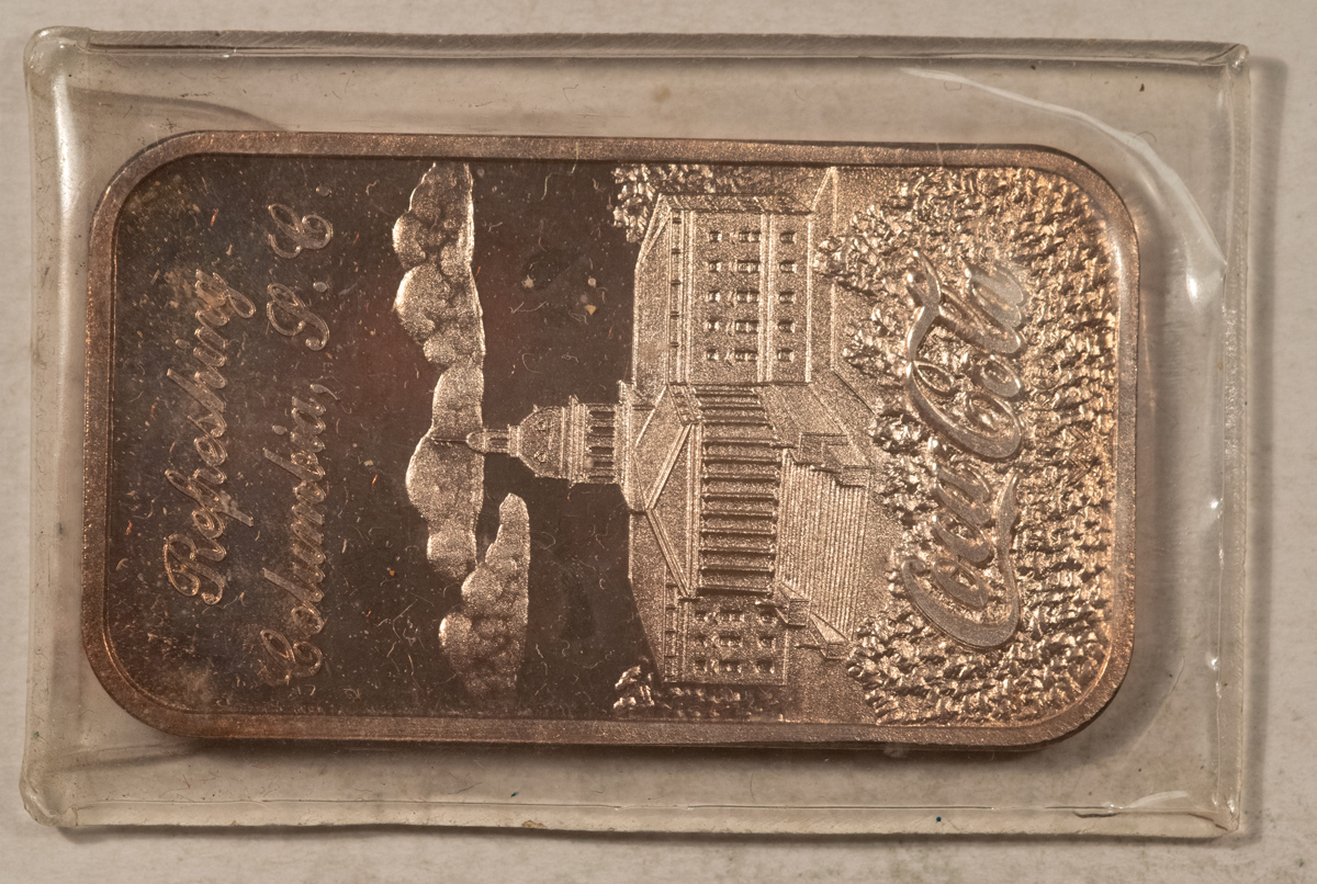 Bullion COCA-COLA 75TH ANNIVERSARY 1 OZ FINE SILVER .999 BAR, COLUMBIA SC – GEM! Bullion COCA-COLA 75TH ANNIVERSARY 1 OZ FINE SILVER .999 BAR, COLUMBIA SC – GEM!