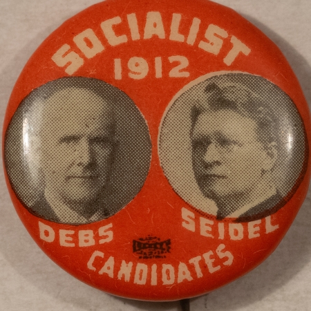 New Store Items 1912 DEBS-SEIDEL 7/8″ SOCIALIST JUGATE CAMPAIGN BUTTON – RARE & MINT!