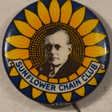 New Store Items 1936 ALF LANDON 1″ SUNFLOWER CHAIN CLUB CELLULOID CAMPAIGN BUTTON – NEAR MINT+!